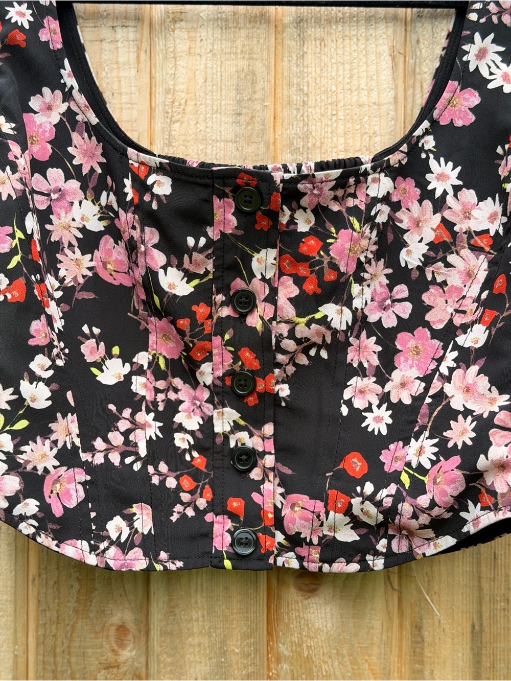 Wayf Black Floral Two-Piece Maxi Dress with Pink and Red Accents - Picture 4 of 10